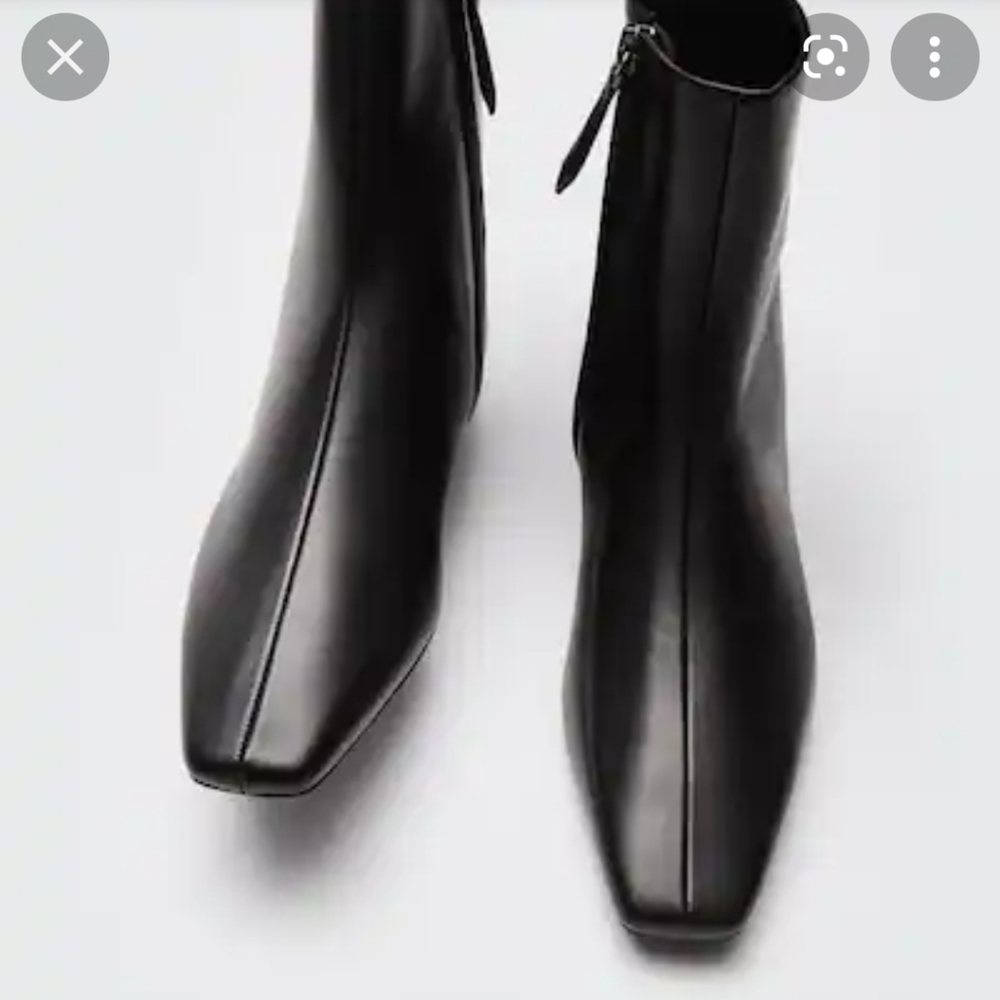 Massimo Dutti Leather Square Toe Ankle Boots